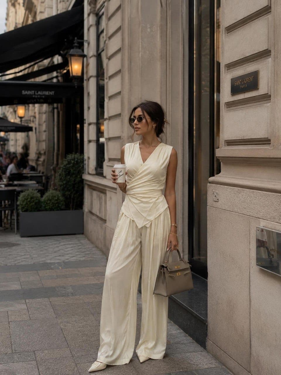 Krem Rəngli Drape Detallı İki Hissəli Dəst